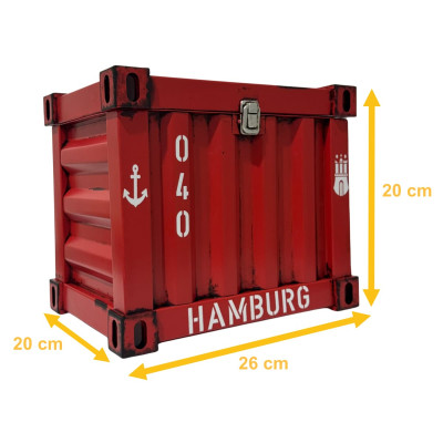 Truhe im Containerlook – Hamburg Design 26 * 20 * 20  cm   Metall Rot - 1