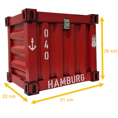 Truhe im Containerlook – Hamburg Design 31 * 22 * 26 cm  Rot - 1