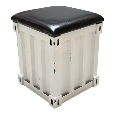 Sitzhocker im Industrial-Container Look aus Metall 36 *36 * 48cm Weiss